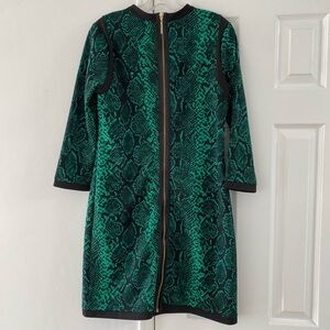 Juicy Couture Green & Black Snakeskin Print Dress w/ Gold Zipper-back Detail